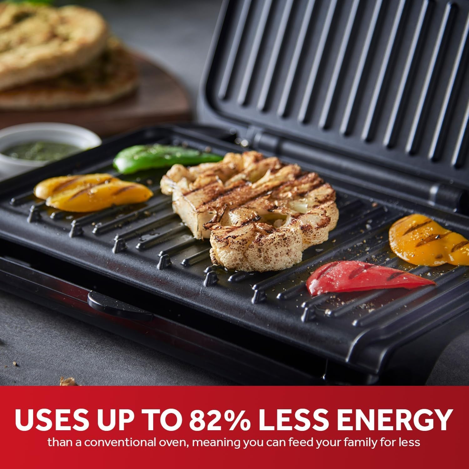 Medium Electric Fit Grill [Non Stick, Healthy, Griddle, Toastie, Hot Plate, Panini, BBQ, Energy Saving, Vertical Storage, Easy Clean, Drip Tray, Ready to Cook Light] Black, 1630W 25810