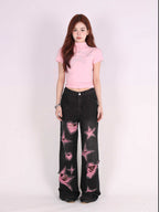 Retro Distressed Love Wide Leg Jeans