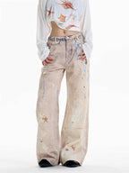 Retro Chain Print Wide Leg Jeans