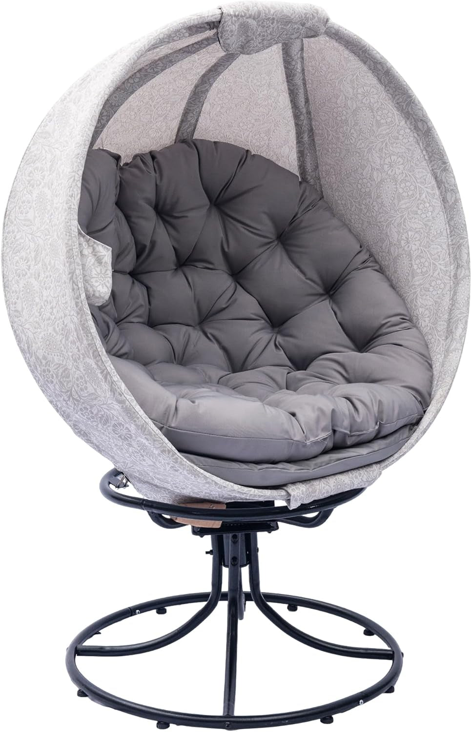 Oversized 360 Swivel Egg Chair- Foldable Rattan Seat W/Cushions‌‌ Indoor & Covered Balcony Lounge Chair for Living Room & Sunroom (Gesar Flower Gray)