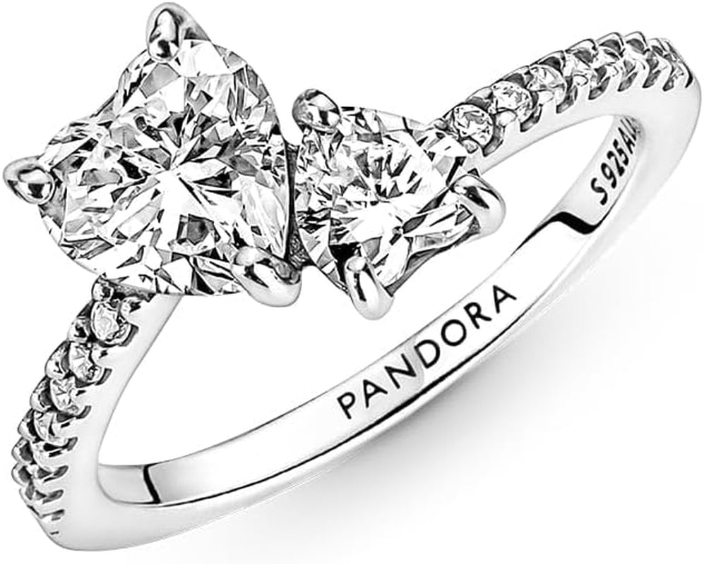 Timeless Women'S Sterling Silver Double Heart Sparkling Ring