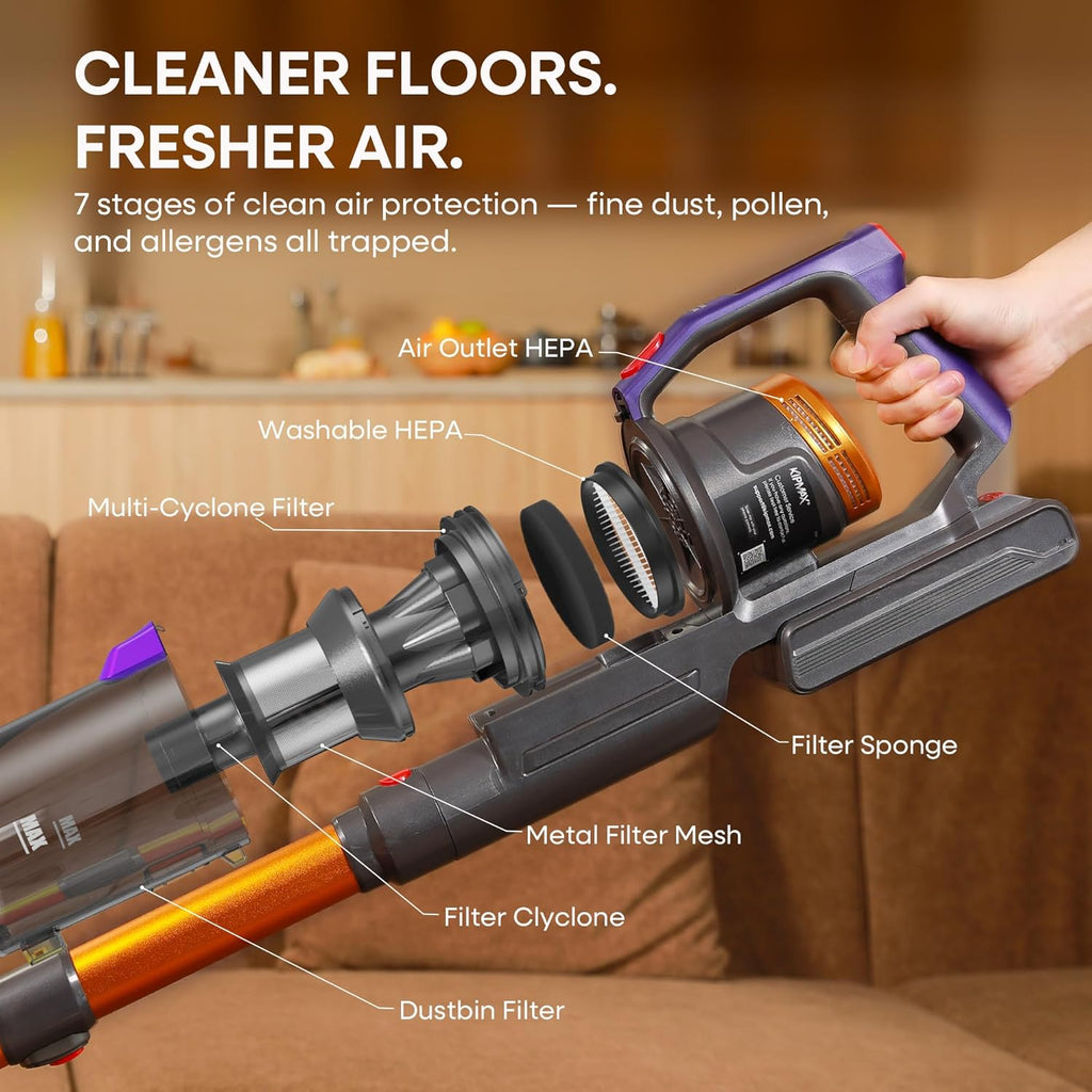 Cordless Vacuum Cleaner, 50Kpa/70Mins/550W Stick Vacuum with Aromatherapy, Anti-Tangled Handheld Vacuum Cleaner Self-Standing, Rechargeable Battery, LED Display for Pet Hair/Carpet/Floor