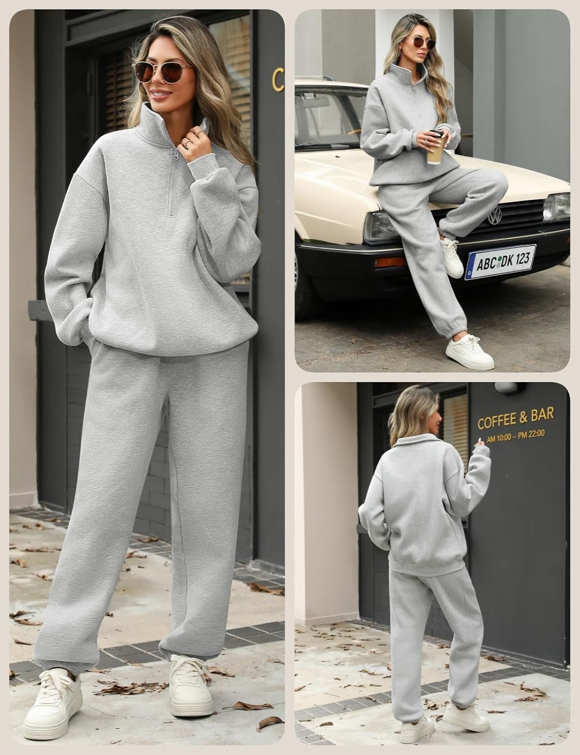 Women'S Fleece Tracksuit Sweat Set 1/4 Zip Oversized Sweatshirts and Elasticated Sweatpants 2 Piece Outfits Casual Jogging Suit Lounge Sets