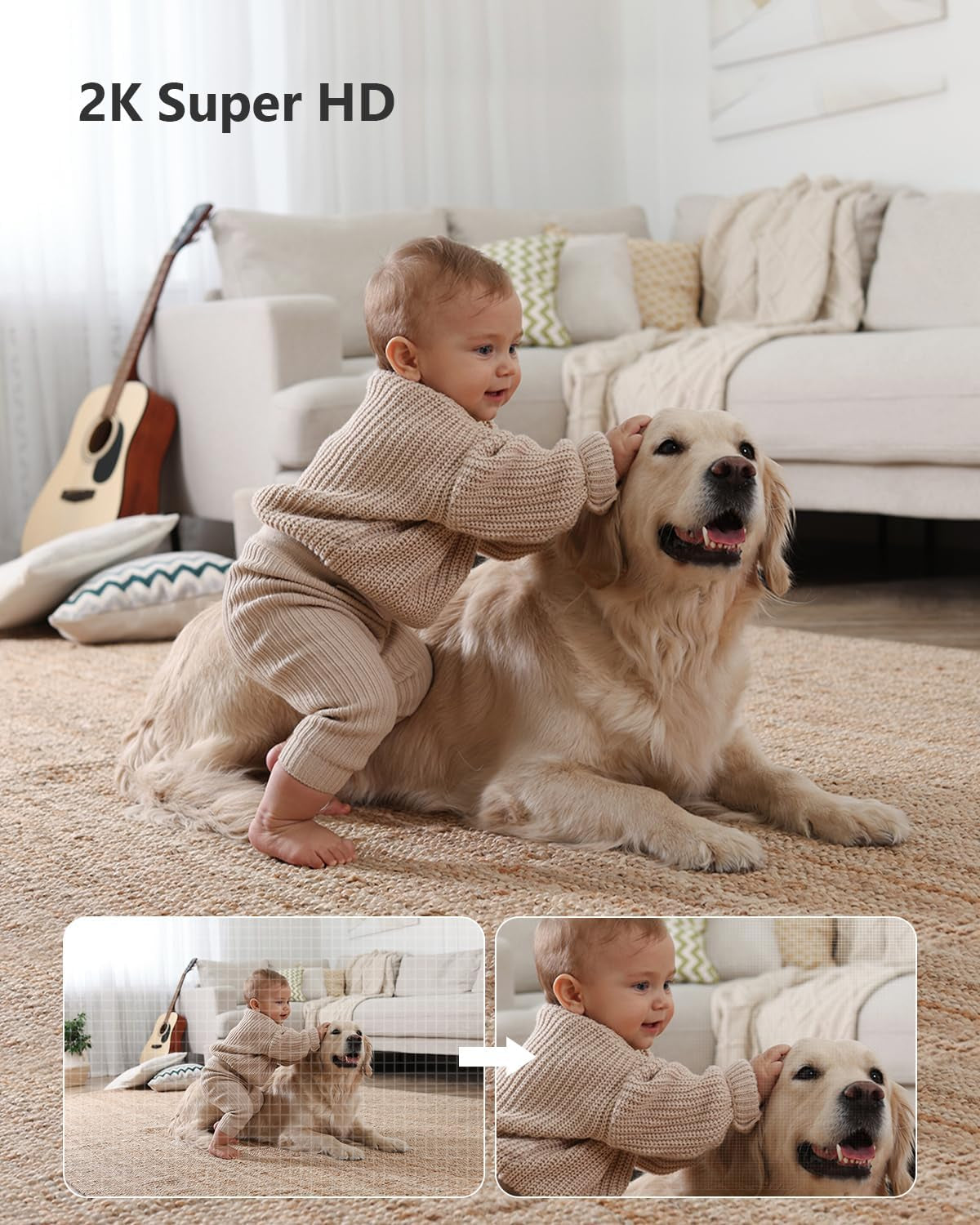 2K Wifi Security Camera Indoor Pet Dog Baby Camera with AI Human/Motion/Sound Detection, 360° Wireless IP Home Security Camera, Smart Tracking, Siren, Night Vision, 2-Way Audio, Works with Alexa