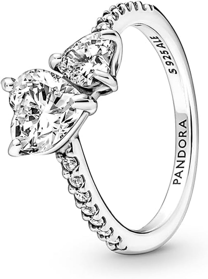 Timeless Women'S Sterling Silver Double Heart Sparkling Ring