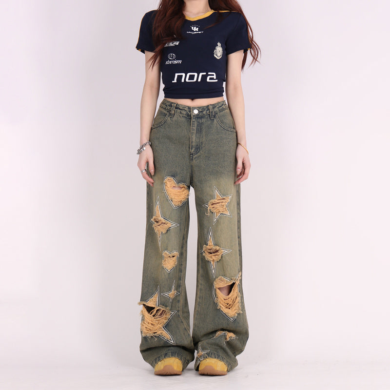 Retro Distressed Love Wide Leg Jeans