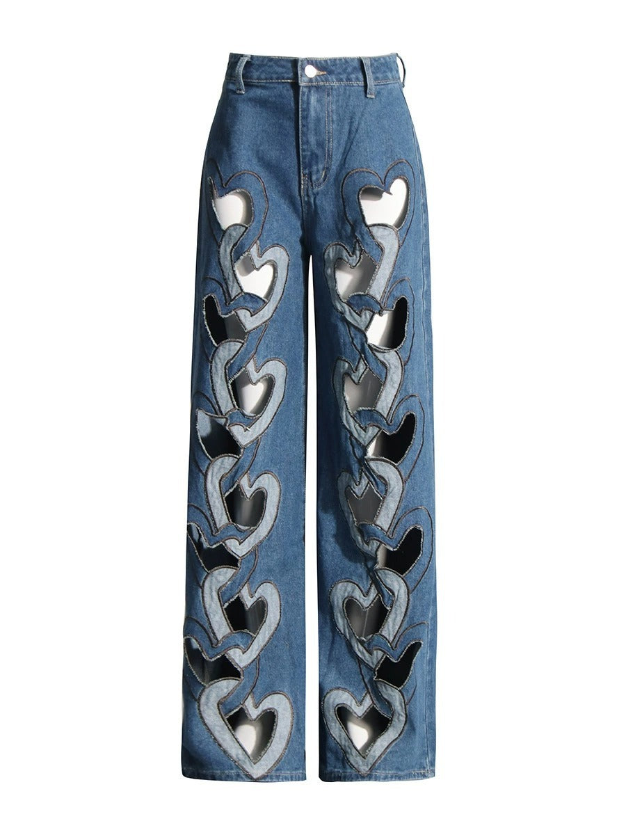 High-Waist Heart Cut-Out Wide Leg Jeans