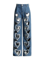 High-Waist Heart Cut-Out Wide Leg Jeans