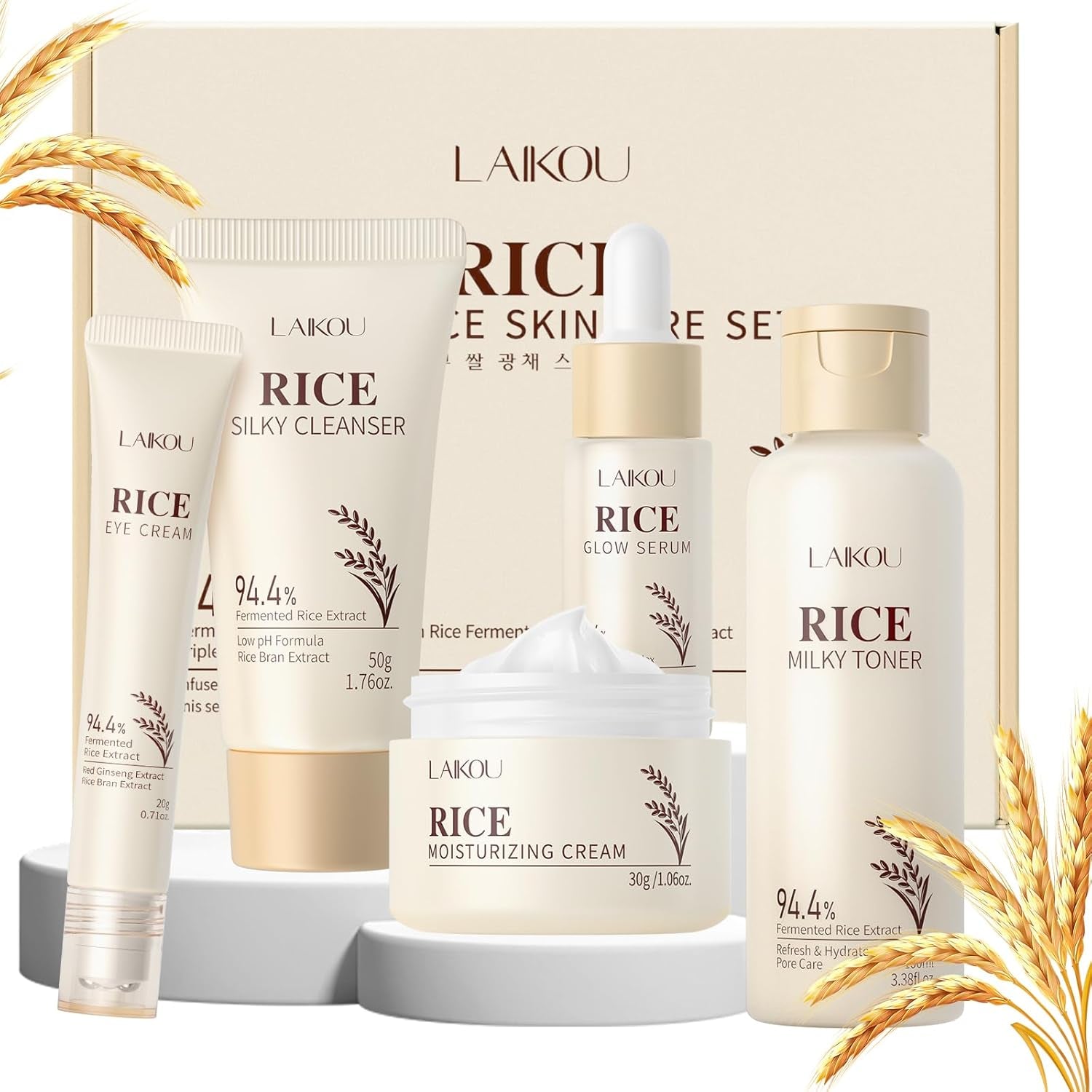 Skincare Set, Korean Rice Face Skin Care Sets & Kits, Cleanser,Toner,Serum,Eye Cream & Moisturizer, Christmas Birthday Gifts for Women Teenage Girls Mom Friend, Travel Tsa-Friendly Sizes 5Pcs