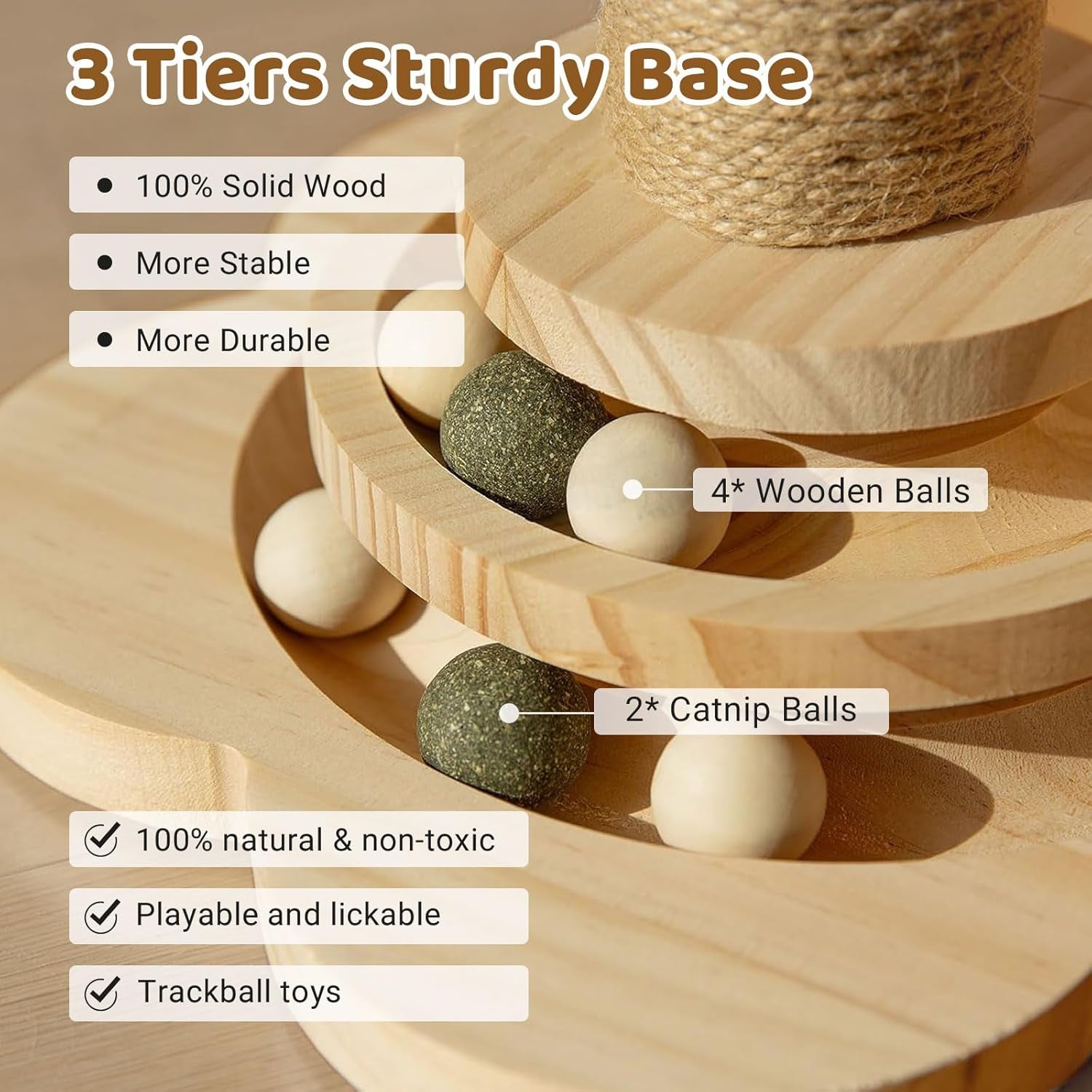 Cat Scratching Post with Natural Sisal - Sturdy Cat Scratcher for Indoor Smaller Cats, Kitten Toy with Scratching Posts, Play Platform & Toys, Easy Assembly, Space-Saving Design (45Cm Tall)