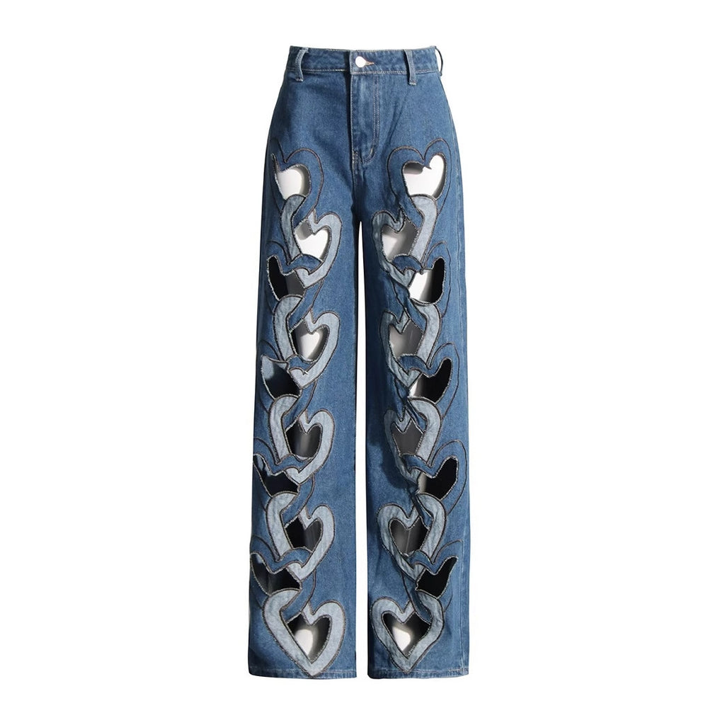 High-Waist Heart Cut-Out Wide Leg Jeans