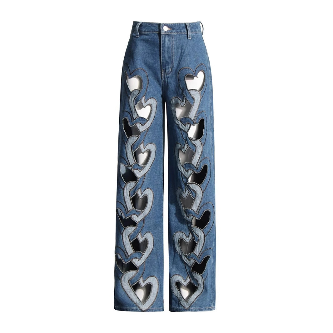 High-Waist Heart Cut-Out Wide Leg Jeans