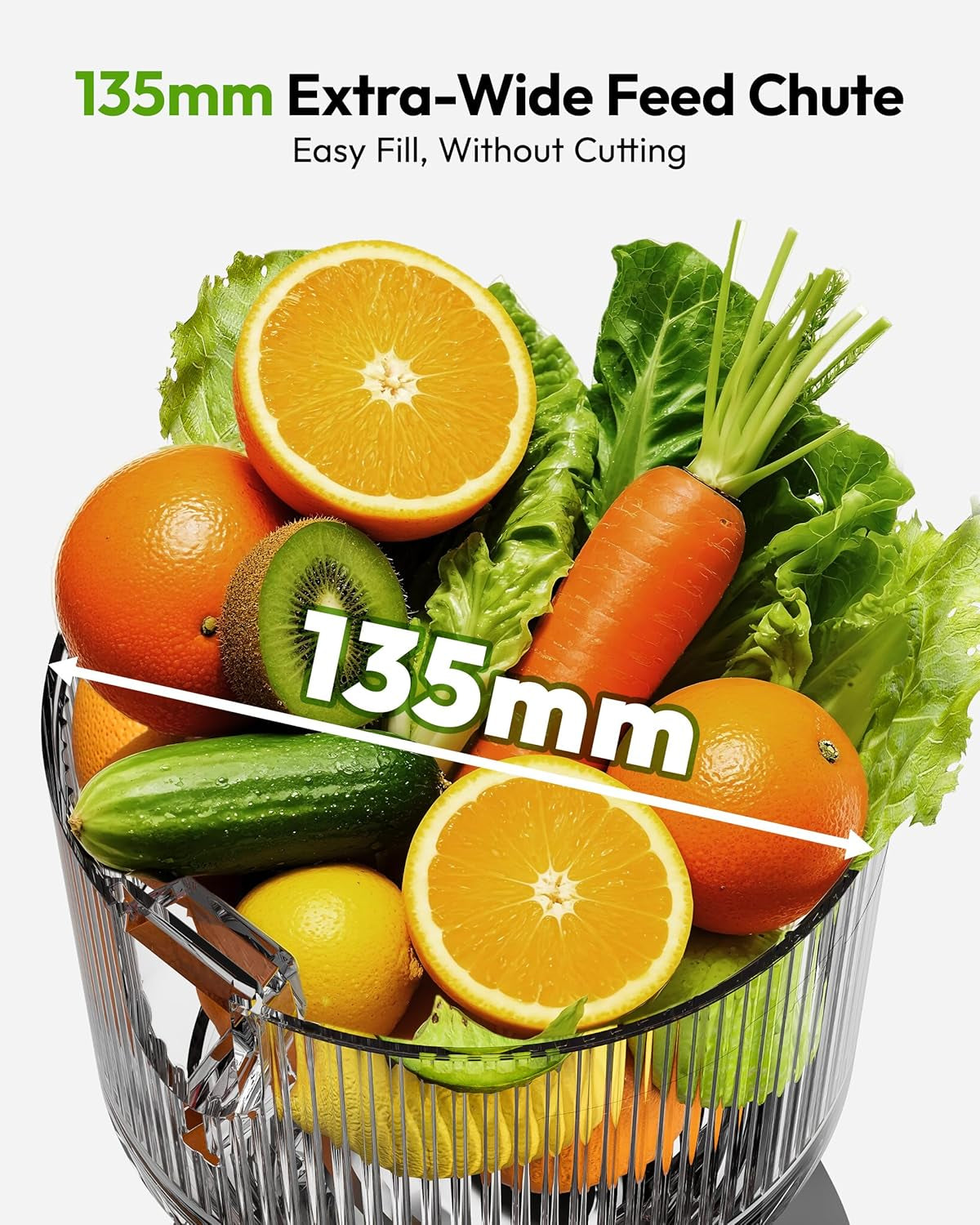 EUHOMY Cold Press Juicer Machines, 135Mm&1.8L Chute for Whole Fruits and Vegetables, Self Feeding Slow Masticating Juicer with Auto-Cutting Auger, Easy Clean, Triple Filter