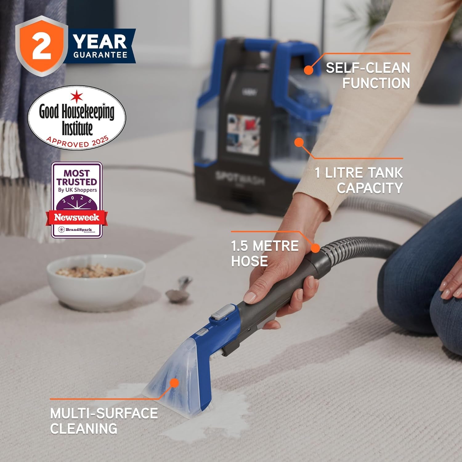 Spotwash Duo Spot Cleaner, for Stains, Spills & Pet Messes, Suitable for Car, Sofa, Upholstery, Compact, Handheld Cleaning Machine Includes Pet Tool &  250Ml Solution, CDCW-CSXA.