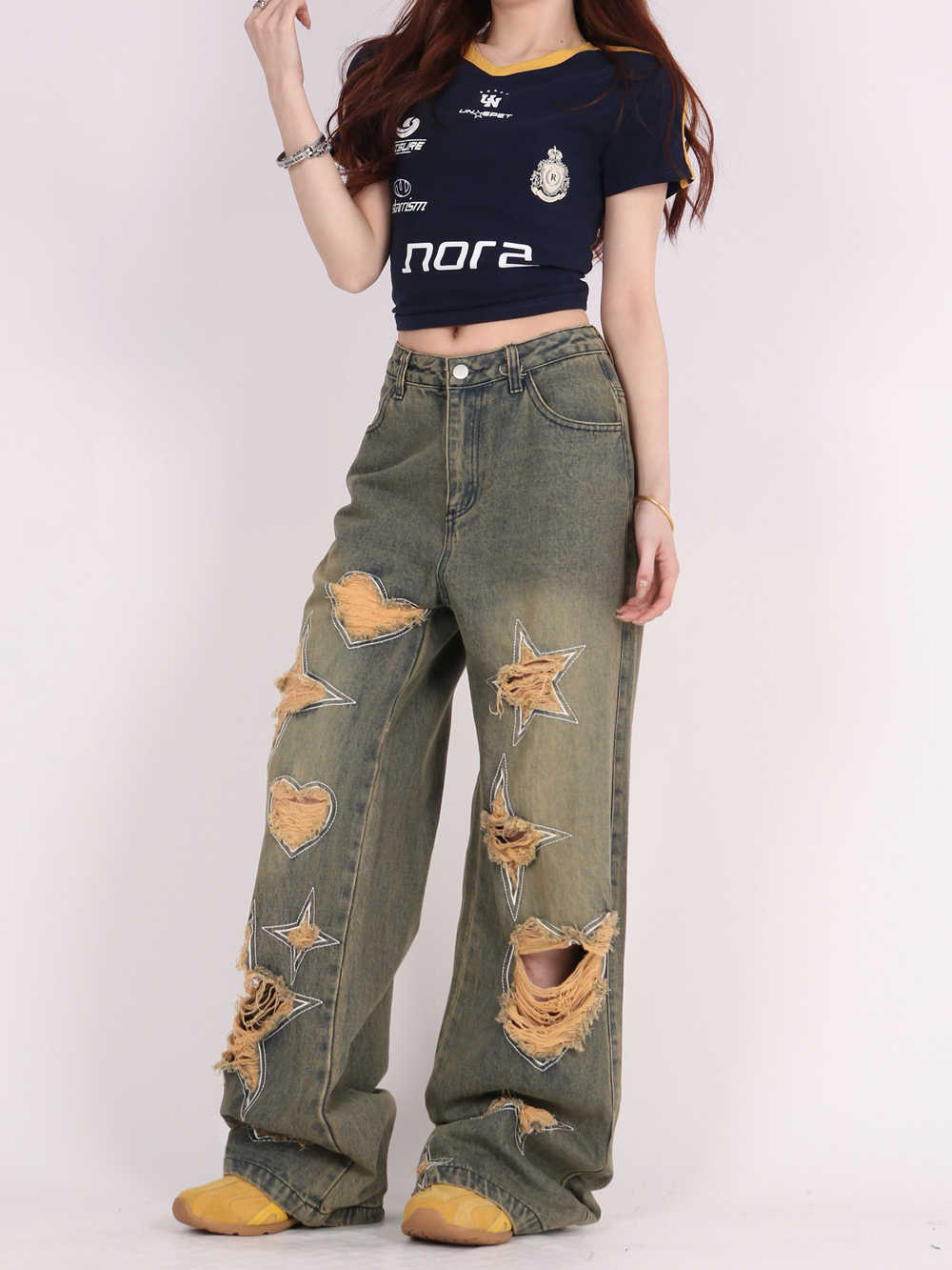 Retro Distressed Love Wide Leg Jeans