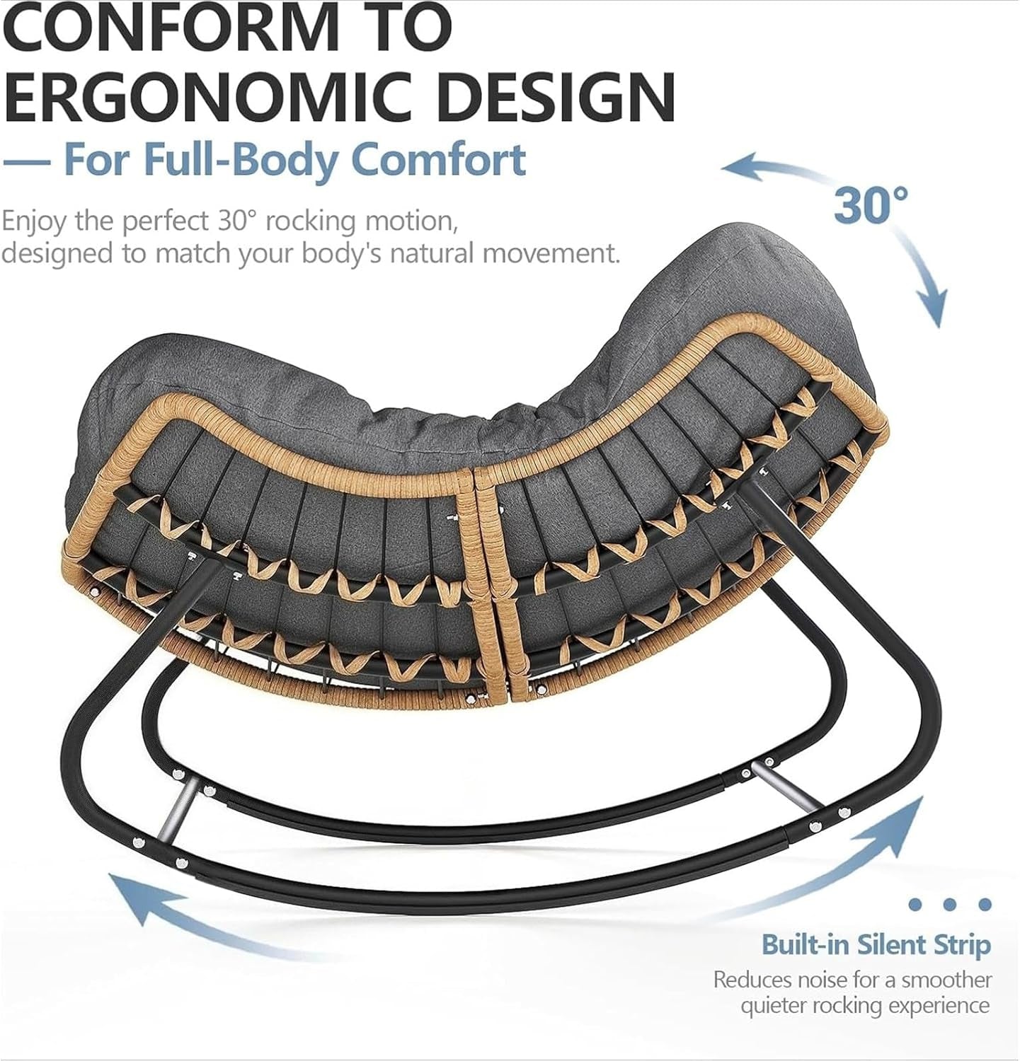 Oversize Rocking Chair for Adults, Comfy Ergonomic Wicker Papasan Chairs, Outdoor Egg Chair, with Soft Thick Cushio for Indoor, Grand, Patio, Living, Bedroom, Reading Room (Pink)