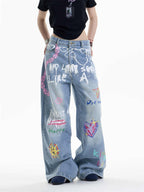 Women’s Waist Chain Printed Wide Leg Jeans