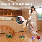 Cordless Vacuum Cleaner, 50Kpa/70Mins/550W Stick Vacuum with Aromatherapy, Anti-Tangled Handheld Vacuum Cleaner Self-Standing, Rechargeable Battery, LED Display for Pet Hair/Carpet/Floor