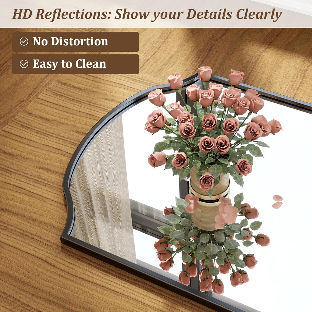 165 X 60 Cm Full-Length Mirror - Unique Curved Top, for Wardrobe, Bedroom, Hanging, Standing or Leaning, Black