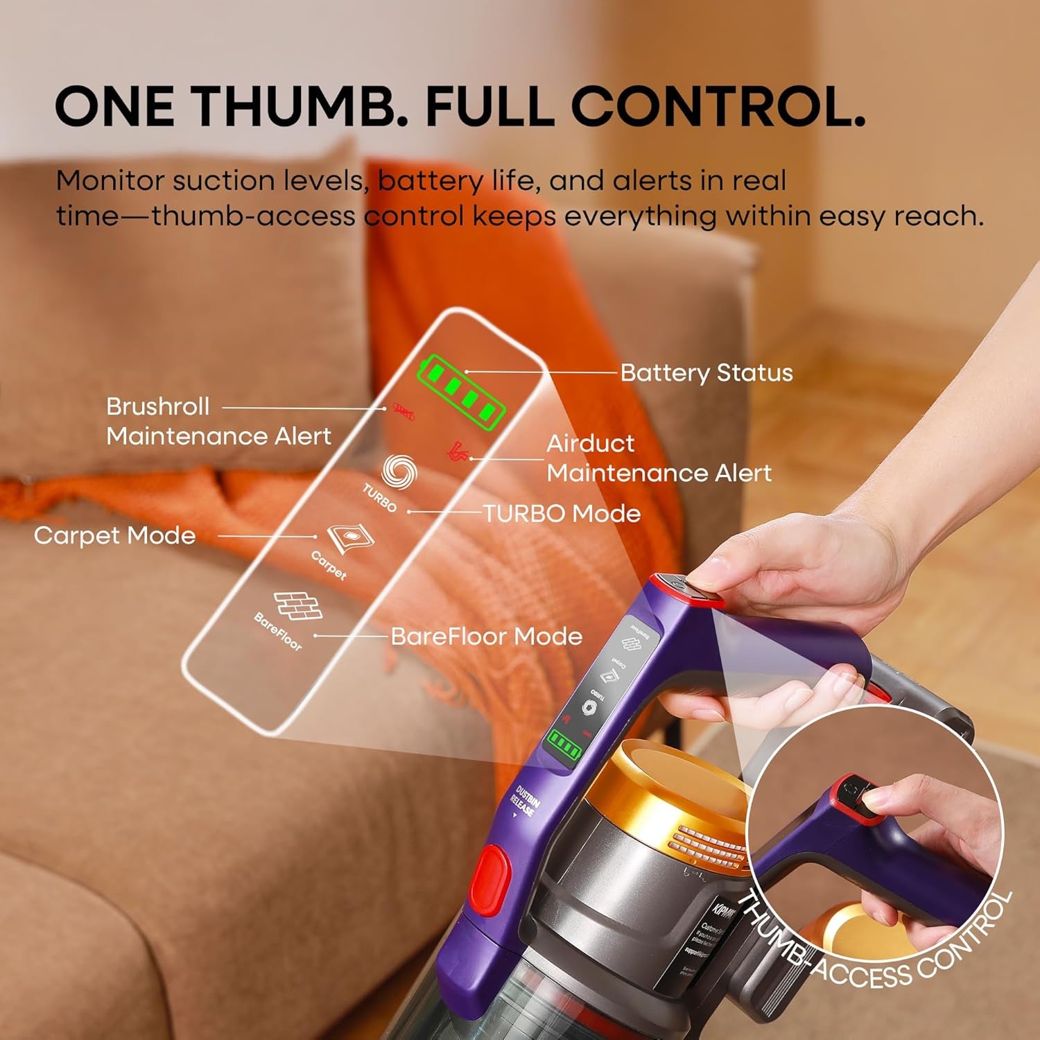 Cordless Vacuum Cleaner, 50Kpa/70Mins/550W Stick Vacuum with Aromatherapy, Anti-Tangled Handheld Vacuum Cleaner Self-Standing, Rechargeable Battery, LED Display for Pet Hair/Carpet/Floor