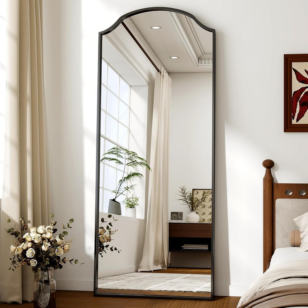 165 X 60 Cm Full-Length Mirror - Unique Curved Top, for Wardrobe, Bedroom, Hanging, Standing or Leaning, Black