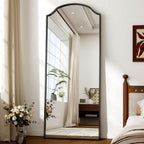 165 X 60 Cm Full-Length Mirror - Unique Curved Top, for Wardrobe, Bedroom, Hanging, Standing or Leaning, Black