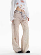 Retro Chain Print Wide Leg Jeans