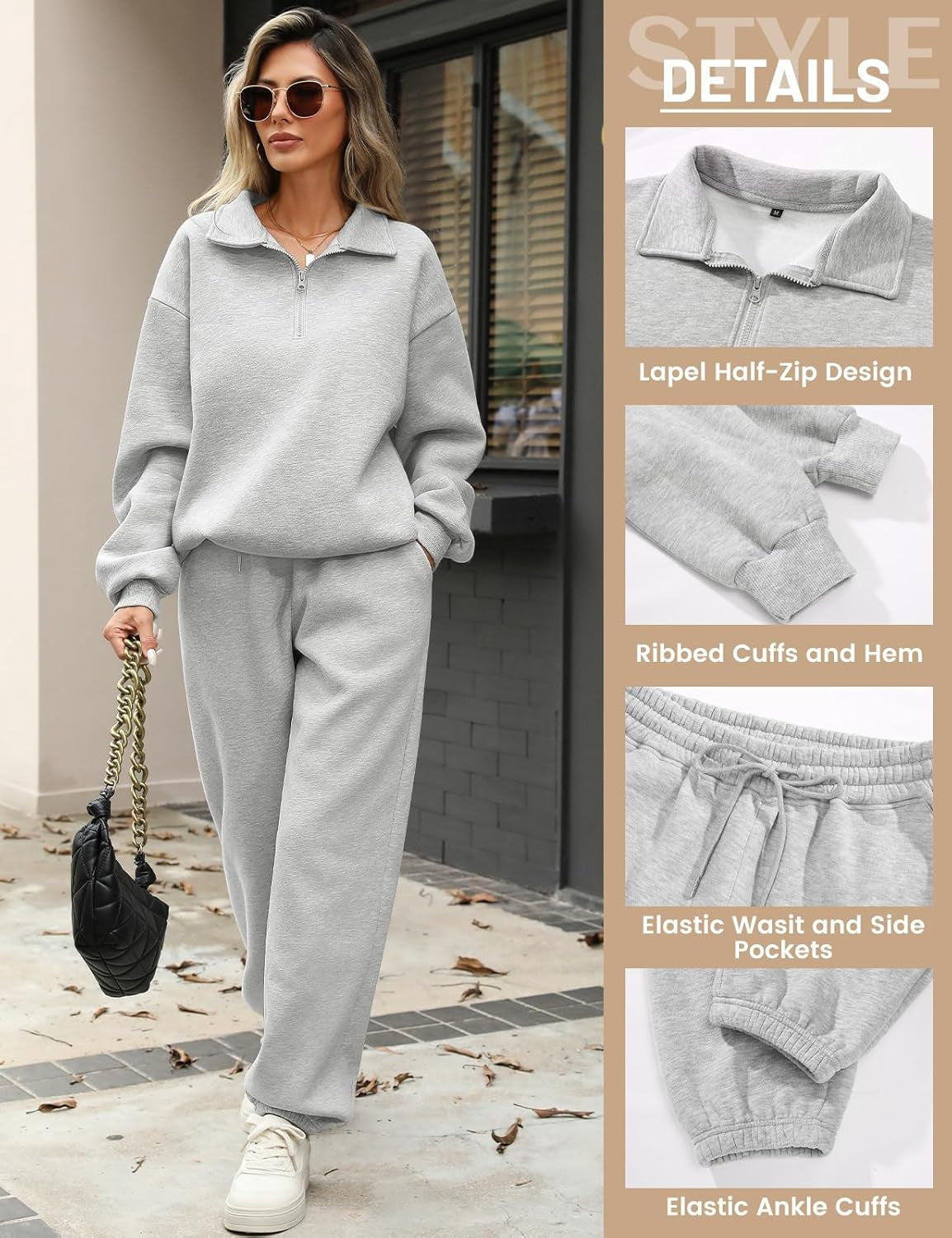 Women'S Fleece Tracksuit Sweat Set 1/4 Zip Oversized Sweatshirts and Elasticated Sweatpants 2 Piece Outfits Casual Jogging Suit Lounge Sets