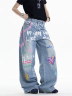 Women’s Waist Chain Printed Wide Leg Jeans