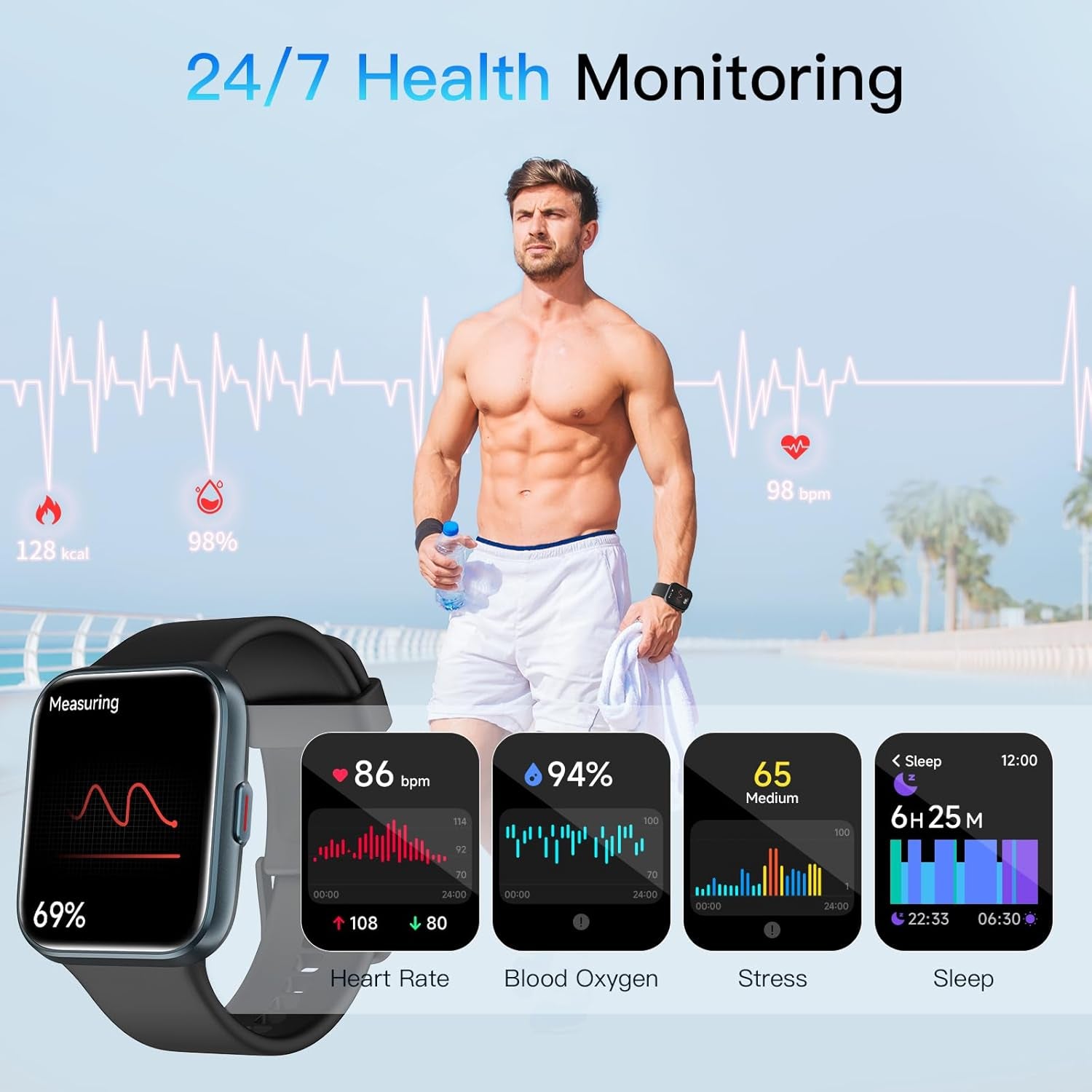 Smart Watch for Men Women (Answer/Make Call), Alexa Built-In, 1.8" Touch Screen Fitness Watch with Spo2 Heart Rate Sleep Monitor, 100 Sport, IP68 Waterproof Step Counter Smartwatch for Iphone Android