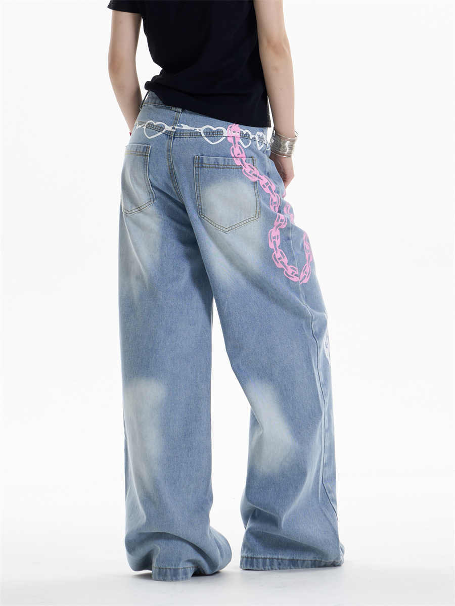 Women’s Waist Chain Printed Wide Leg Jeans