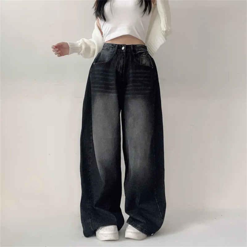 Washed High-Waist Wide-Leg Jeans