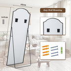 165 X 60 Cm Full-Length Mirror - Unique Curved Top, for Wardrobe, Bedroom, Hanging, Standing or Leaning, Black