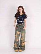 Retro Distressed Love Wide Leg Jeans