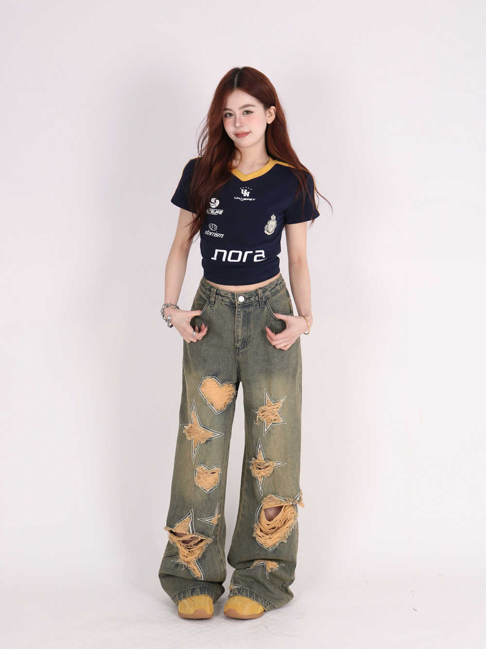 Retro Distressed Love Wide Leg Jeans