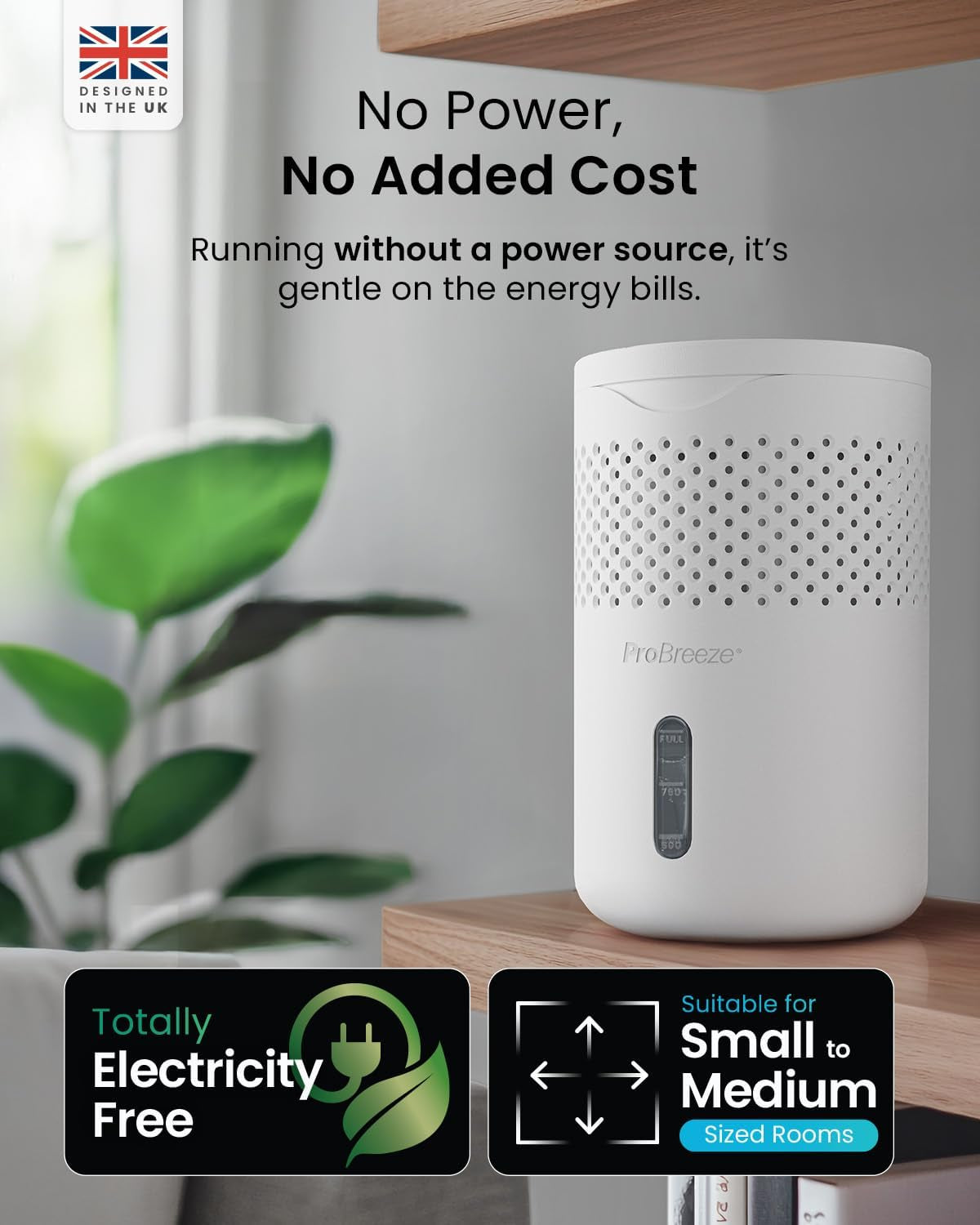 Osmo® Dehumidifier - Silent & Refillable Moisture Absorber for Damp & Condensation at Home, Bedroom, Wardrobe, Car - Bathroom Mould Remover with 700G Refillable Tablet - No Power Required