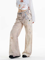 Retro Chain Print Wide Leg Jeans