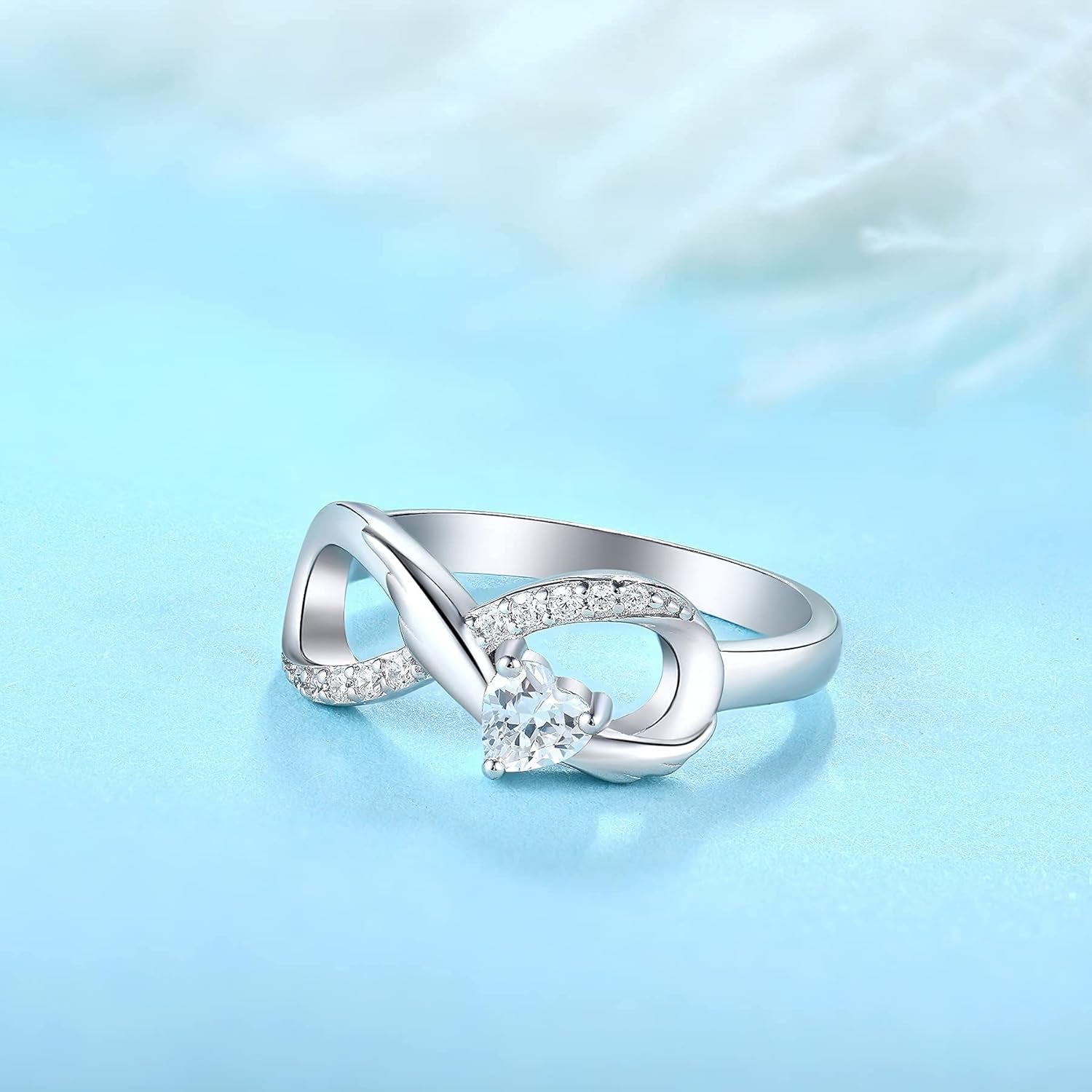 Infinity Ring 925 Sterling Silver Heart-Shaped Zirconia Wedding Ring for Women