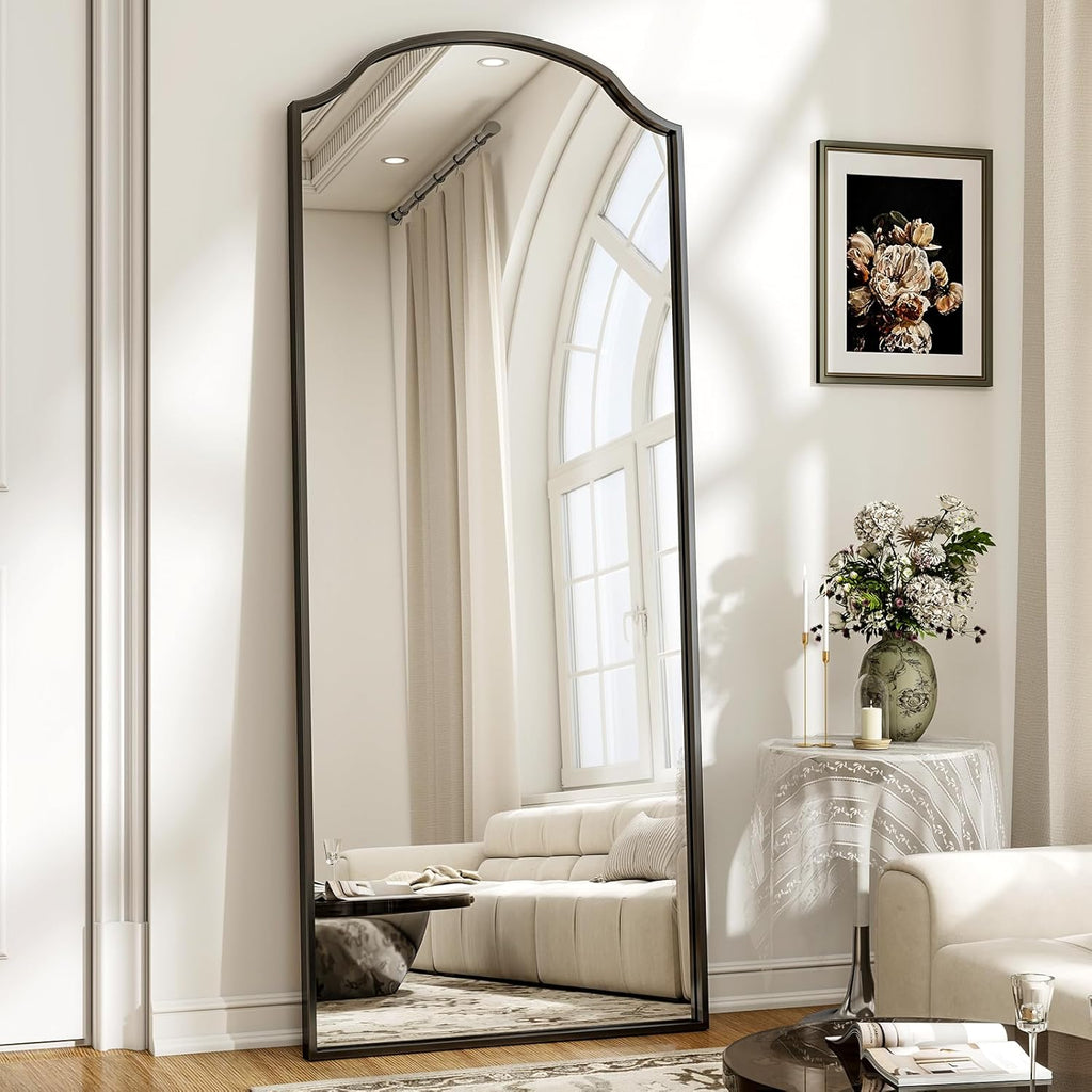 165 X 60 Cm Full-Length Mirror - Unique Curved Top, for Wardrobe, Bedroom, Hanging, Standing or Leaning, Black