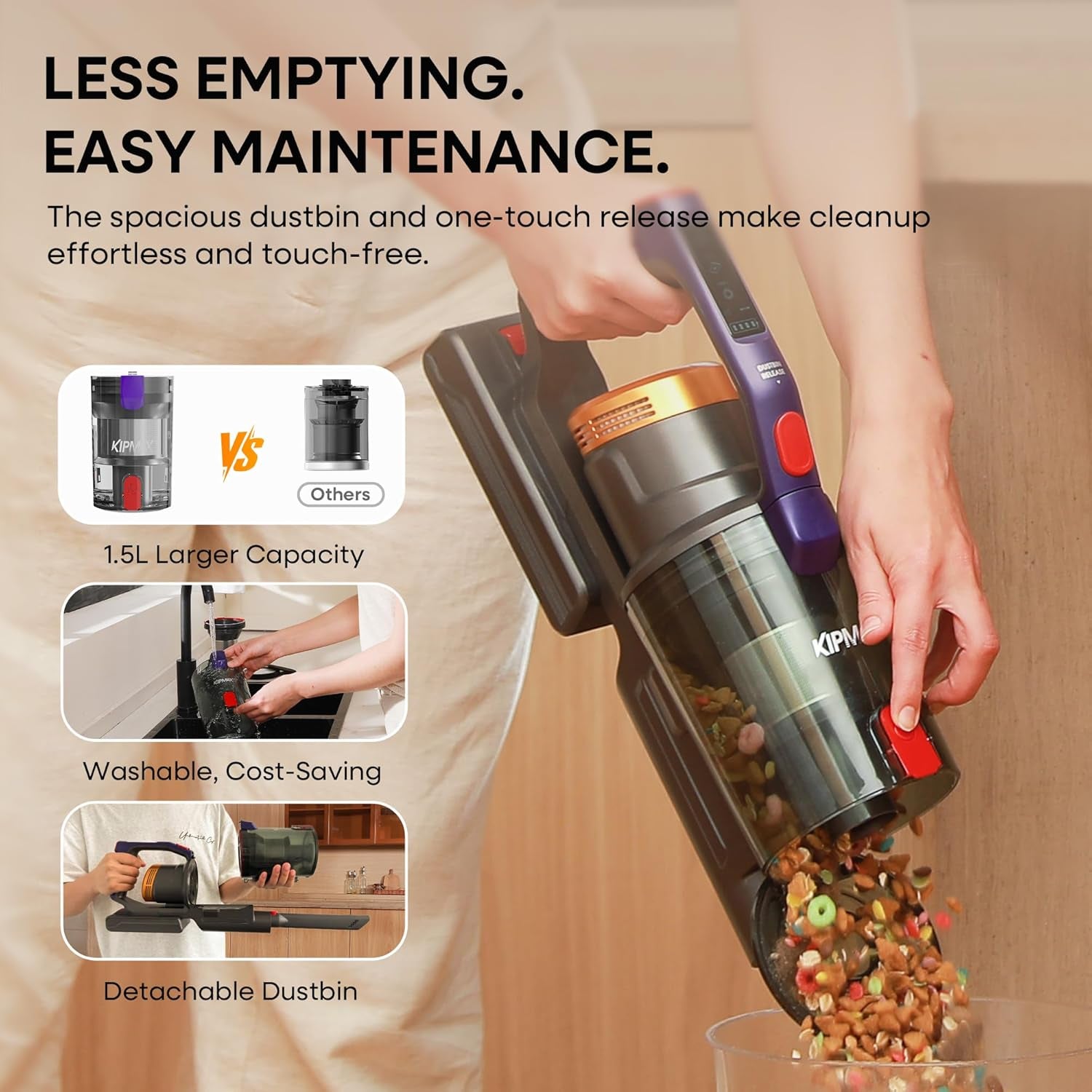 Cordless Vacuum Cleaner, 50Kpa/70Mins/550W Stick Vacuum with Aromatherapy, Anti-Tangled Handheld Vacuum Cleaner Self-Standing, Rechargeable Battery, LED Display for Pet Hair/Carpet/Floor