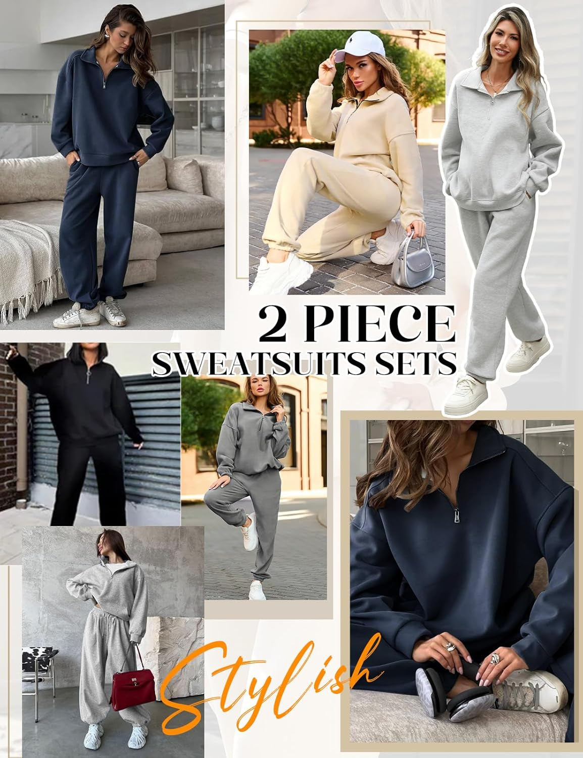 Women'S Fleece Tracksuit Sweat Set 1/4 Zip Oversized Sweatshirts and Elasticated Sweatpants 2 Piece Outfits Casual Jogging Suit Lounge Sets