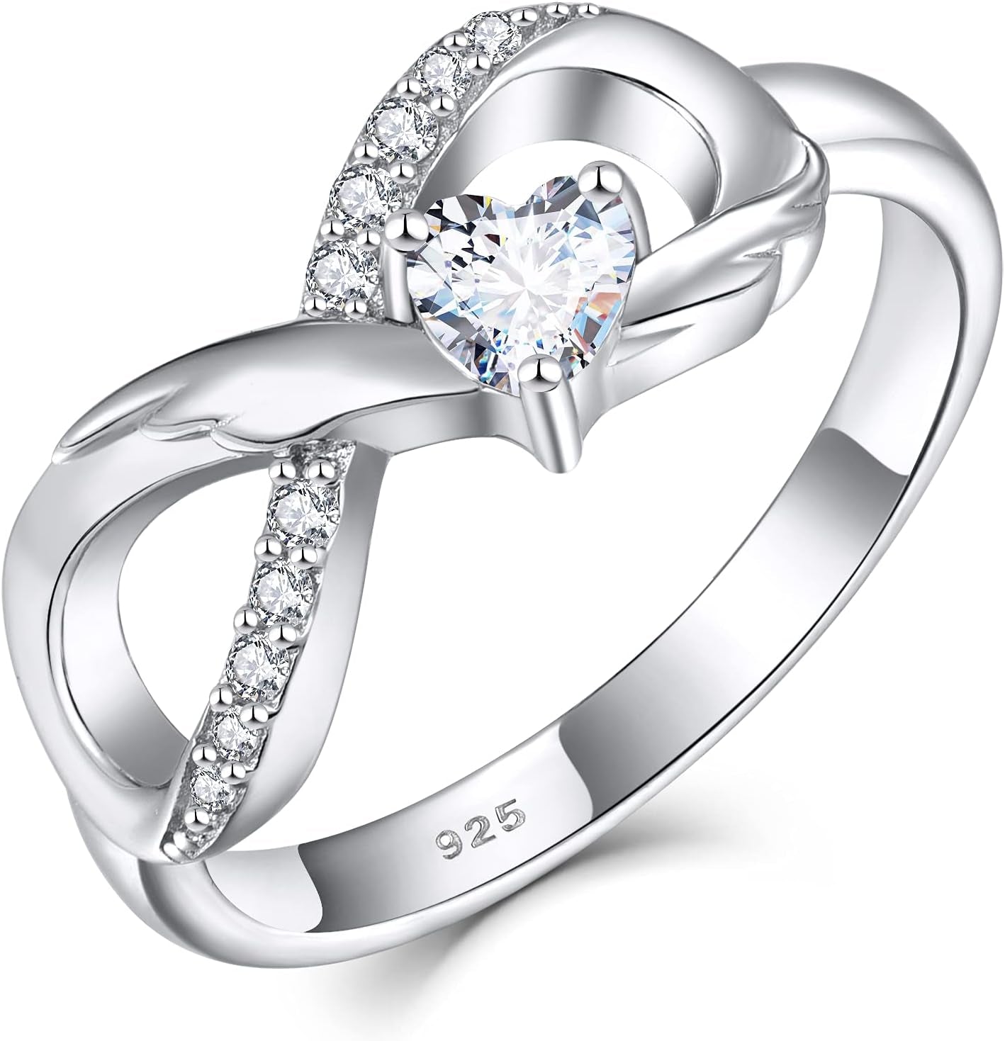 Infinity Ring 925 Sterling Silver Heart-Shaped Zirconia Wedding Ring for Women