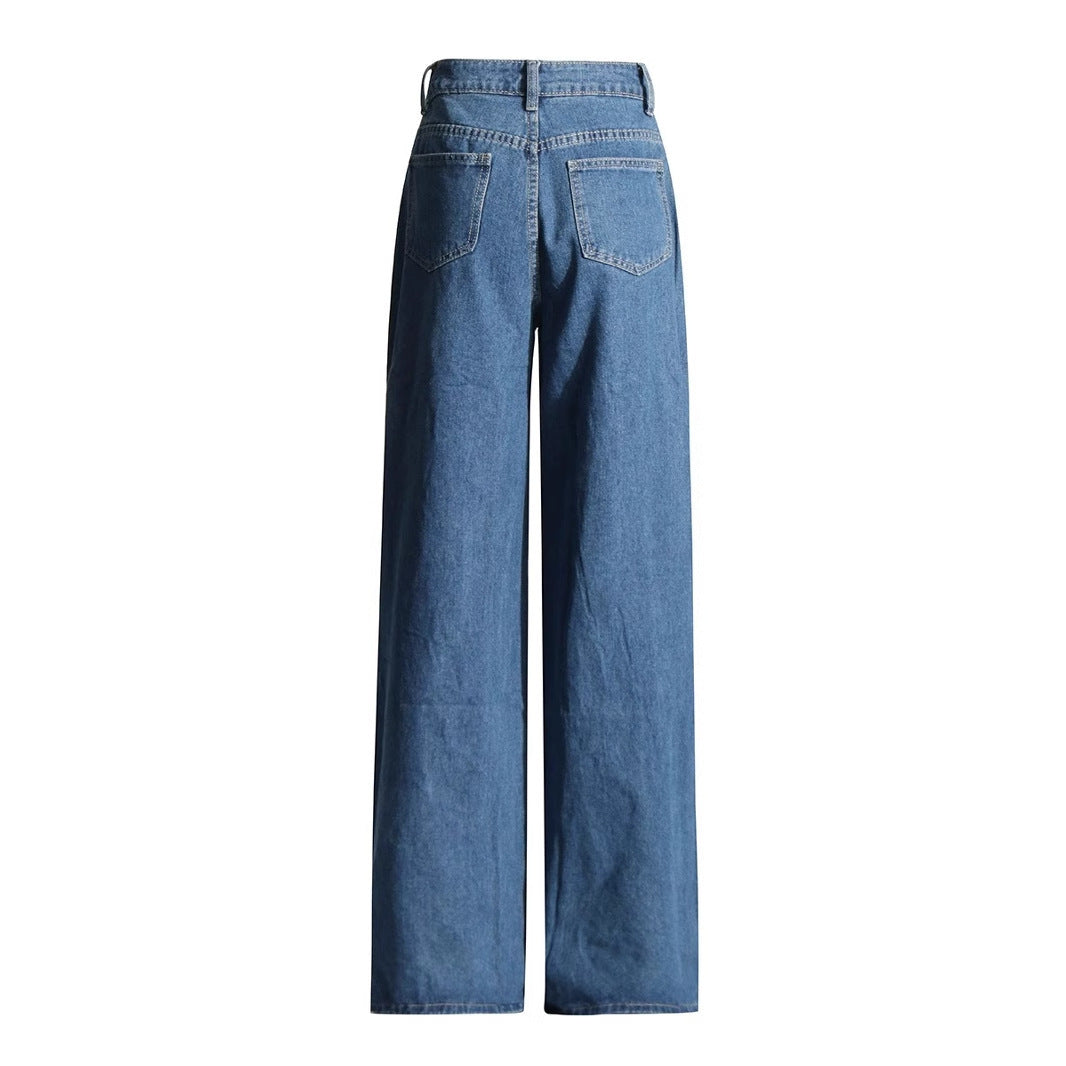 High-Waist Heart Cut-Out Wide Leg Jeans