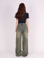 Retro Distressed Love Wide Leg Jeans