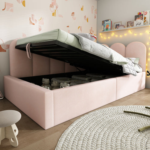 Pink Velvet Upholstered Daybed with Storage