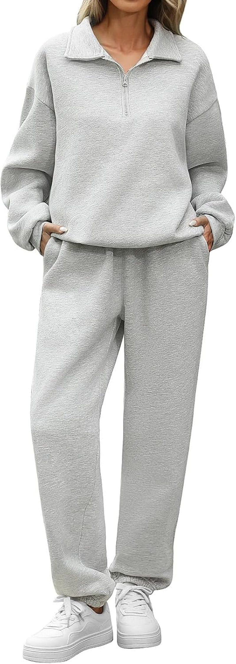 Women'S Fleece Tracksuit Sweat Set 1/4 Zip Oversized Sweatshirts and Elasticated Sweatpants 2 Piece Outfits Casual Jogging Suit Lounge Sets