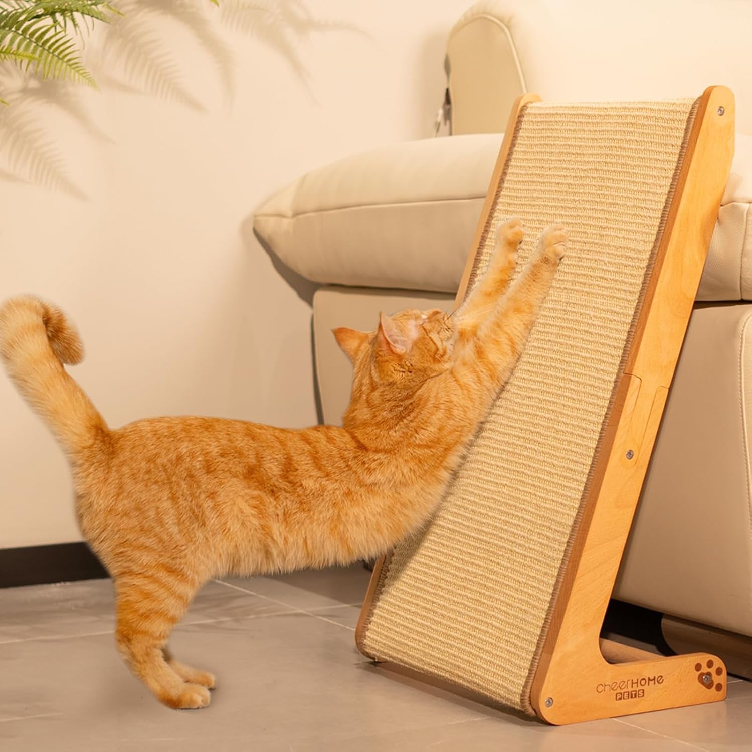 Dual-Use Sisal Cat Scratcher - Large 63Cm H, Solid Beech Wood & Sisal Pad Cat Scratching Post, L-Shaped Pet Furniture for All Cats Playing, Relaxing