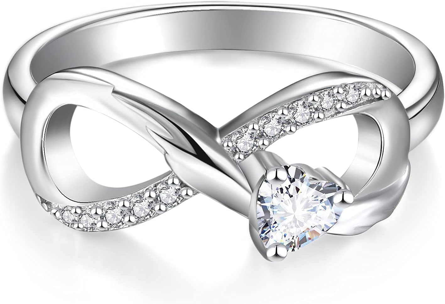 Infinity Ring 925 Sterling Silver Heart-Shaped Zirconia Wedding Ring for Women
