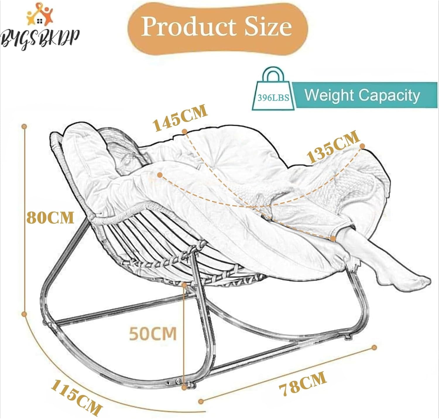 Oversize Rocking Chair for Adults, Comfy Ergonomic Wicker Papasan Chairs, Outdoor Egg Chair, with Soft Thick Cushio for Indoor, Grand, Patio, Living, Bedroom, Reading Room (Pink)