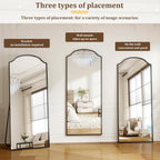 165 X 60 Cm Full-Length Mirror - Unique Curved Top, for Wardrobe, Bedroom, Hanging, Standing or Leaning, Black